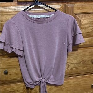 Rewind Purple T-Shirt with Tie Front and Ruffled Style